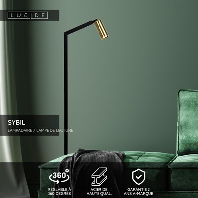 Lucide SYBIL - Lampadaire / lampe de lecture - 1xGU10 - Noir